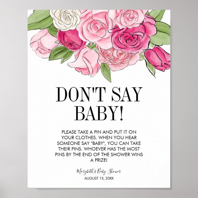 Affiche Baby shower Rose couleur rose (Devant)