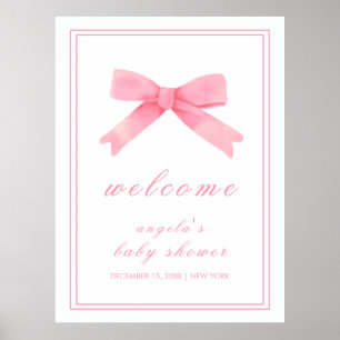 Affiche Baby shower Rose Cute Bow Girl Bienvenue