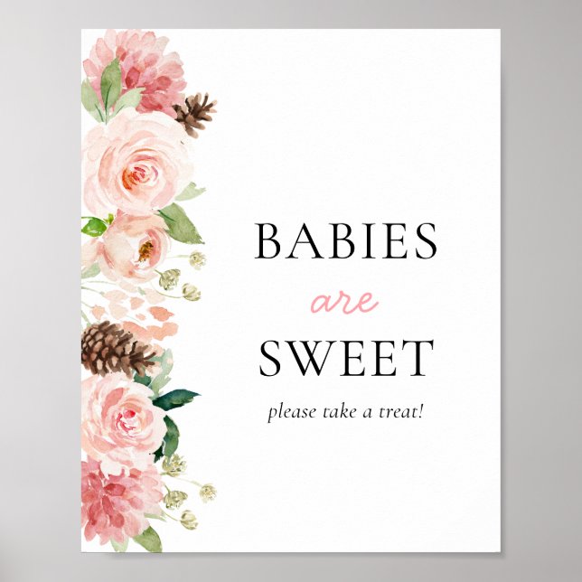 Affiche Baby shower rose d'hiver Les bébés sont doux (Devant)