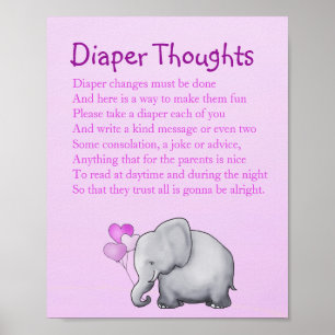 Affiche Baby shower rose Eléphant Diaper Pensées Jeu