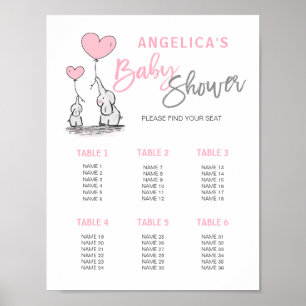 Affiche BABY SHOWER rose Elephant Girl Seating Chart