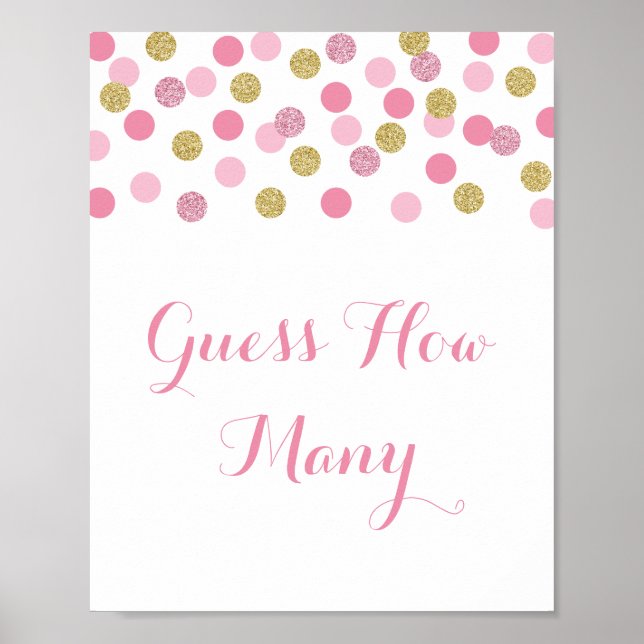 Affiche Baby shower rose et or Devinez combien de Jeu sign (Devant)