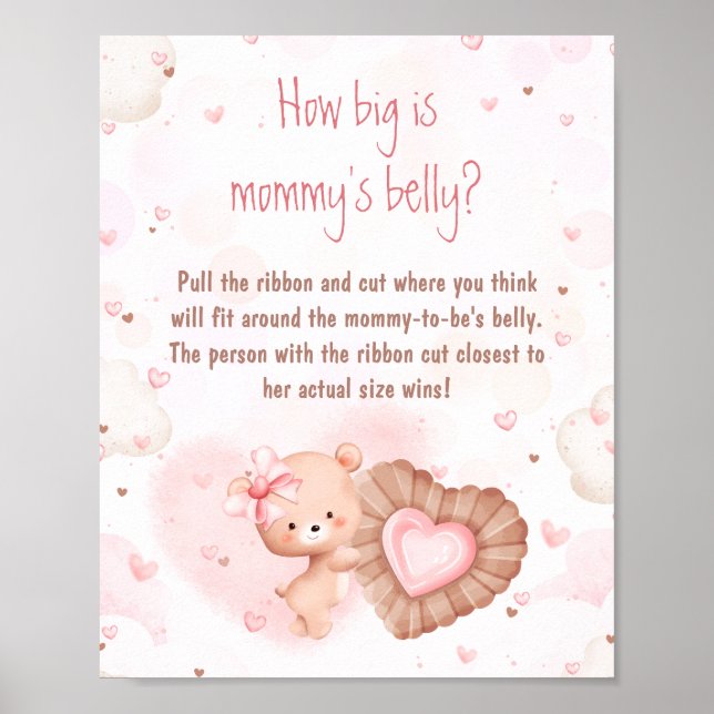 Affiche Baby Shower Rose Fête de Bébé Quelle Est la Taille (Devant)