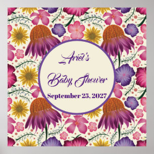 Affiche Baby shower rose Fleur sauvage charmant