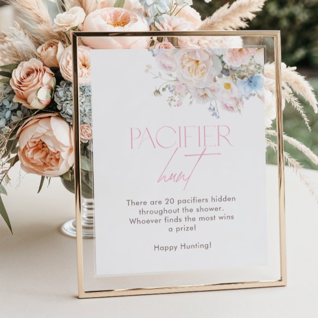 Affiche Baby shower rose floral chasse pacifier (Créateur téléchargé)