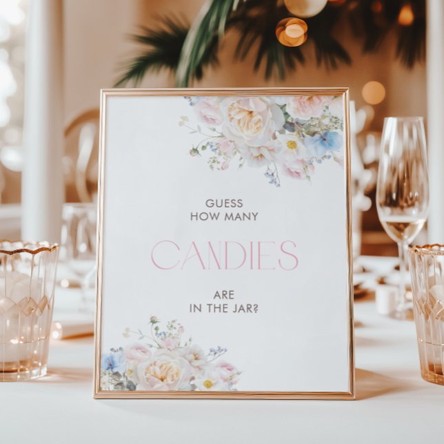 Affiche Baby shower rose floral Devine combien de bonbons (Créateur téléchargé)