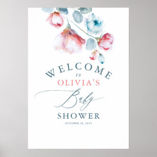 Affiche Baby shower rose floral élégant Accueil