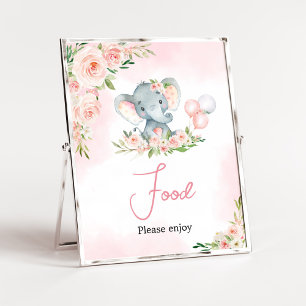 Affiche Baby shower rose Floral Eléphant Balloon