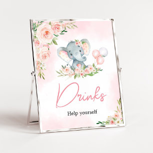 Affiche Baby shower rose Floral Elephant Balloon Boissons