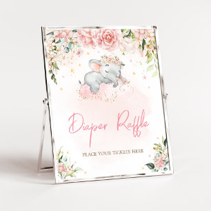 Affiche Baby shower rose Floral Eléphant Déchets Raffin