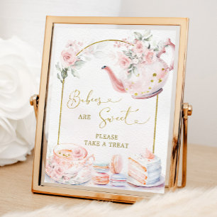 Affiche Baby shower rose Floral Tea Party Les bébés sont s