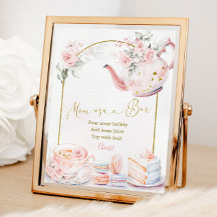 Affiche Baby shower rose Floral Tea Party Momosa Bar