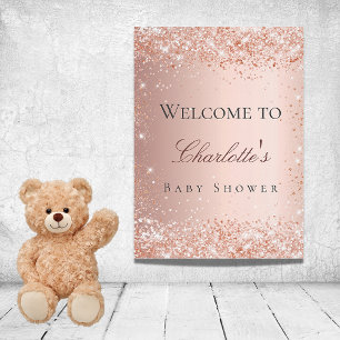 Affiche Baby shower rose gold rose pâle bienvenue