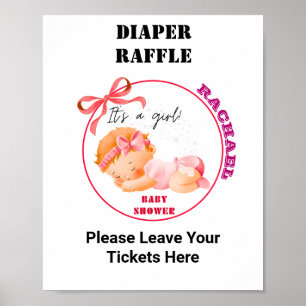 Affiche Baby Shower Rose, Jeu de fête pour Baby Shower Fil