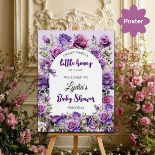 Affiche Baby shower Rose Little Honey Purple Bienvenue