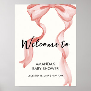 Affiche Baby shower rose moderne élégante Bow Girl Bienven