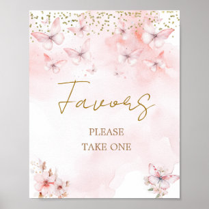 Affiche Baby shower rose papillon Fille Faveur Signer