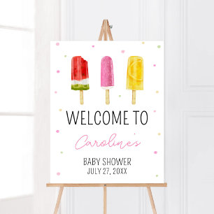 Affiche Baby shower rose Popsicle Bienvenue