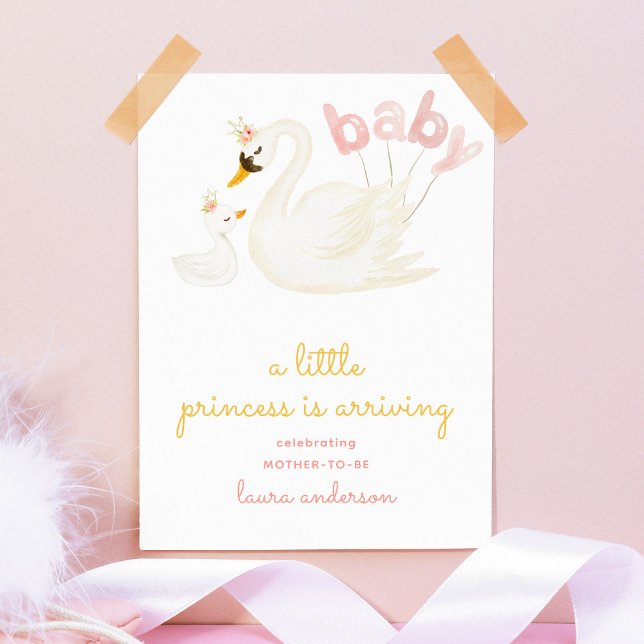 Affiche Baby shower rose rose cygne Little Princess (Créateur téléchargé)