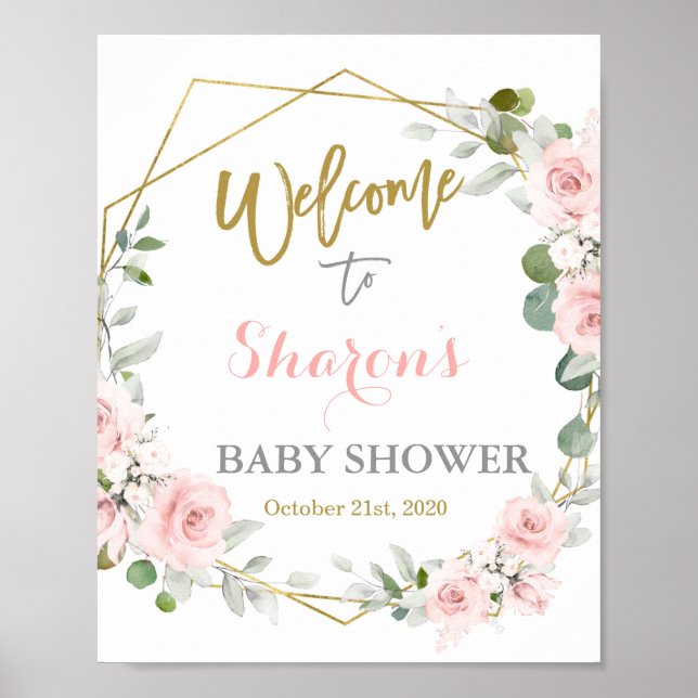 Affiche Baby shower rose vif fille signe de bienvenue (Devant)