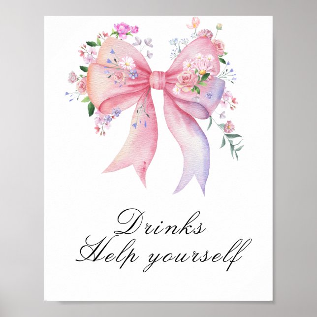 Affiche Baby shower ruban floral - boissons (Devant)
