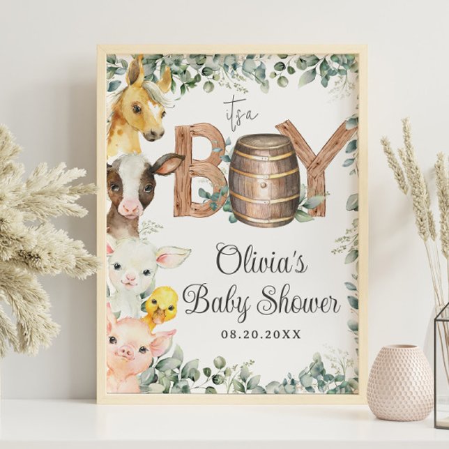 Affiche Baby shower Rustique de verdure ferme Animaux de f (Créateur téléchargé)