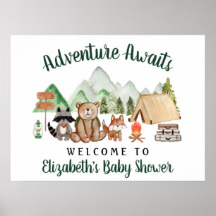 Affiche Baby shower Rustique des animaux de bois