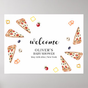Affiche Baby shower Rustique Italien Slice Pizza Bienvenue