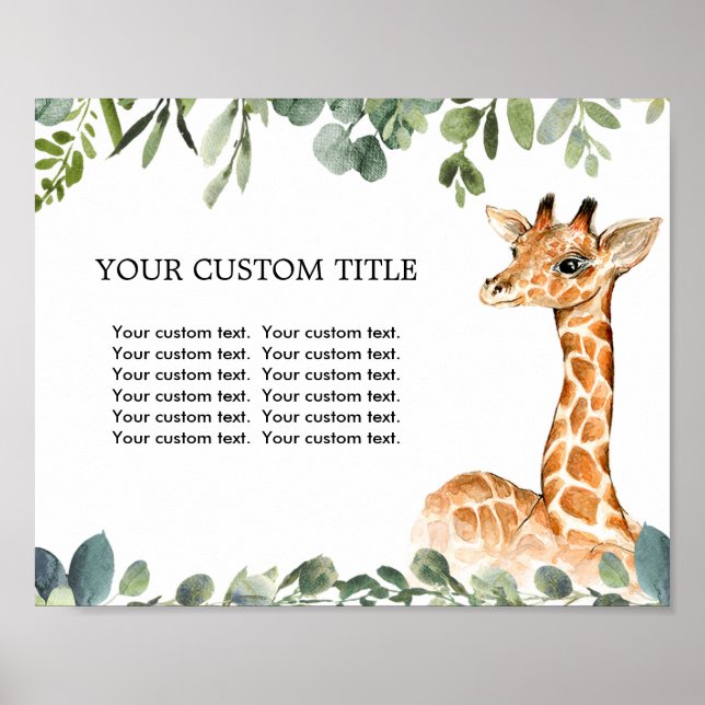 Affiche Baby shower Safari animal sur mesure 8"x10" (Devant)