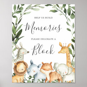 Affiche Baby shower Safari Animaux Décorez Un Panneau Bloc