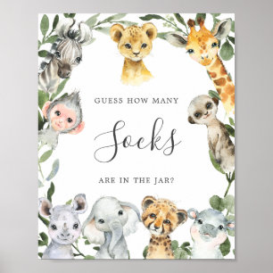 Affiche Baby Shower Safari Animaux Devinez Combien de Pots