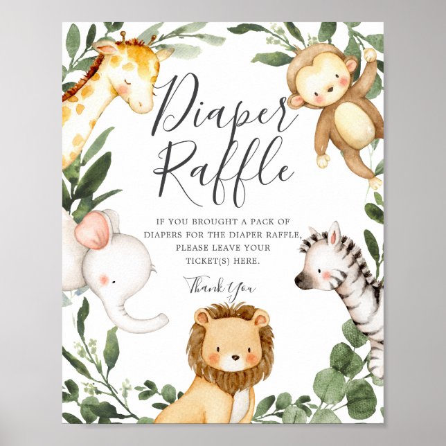Affiche Baby shower Safari Animaux Reflets (Devant)
