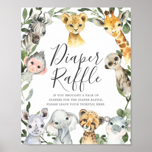 Affiche Baby shower Safari Animaux Reflets (Devant)