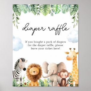 Affiche Baby shower Safari Déchets Jeu Signe