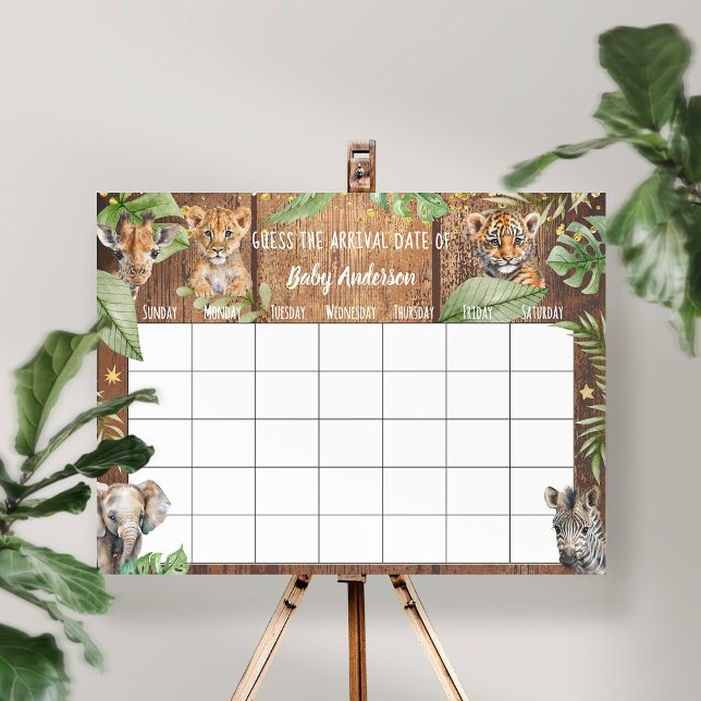 Affiche Baby shower Safari Devis Date d'échéance Calendrie (Créateur téléchargé)