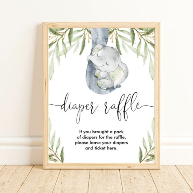 Affiche Baby shower safari éléphant  de tombola (Créateur téléchargé)