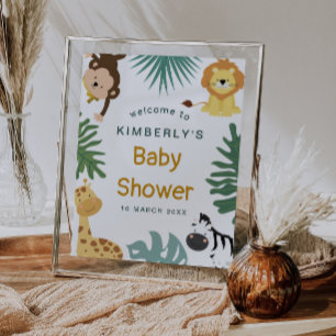 Affiche baby shower safari jungle signe de bienvenue