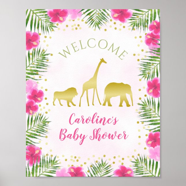 Affiche Baby shower Safari Rose Gold Girl Décor Accueil (Devant)