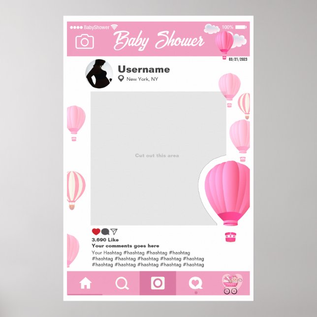 Affiche Baby shower Selfie Cadre Personnalisé Globos Aéros (Devant)
