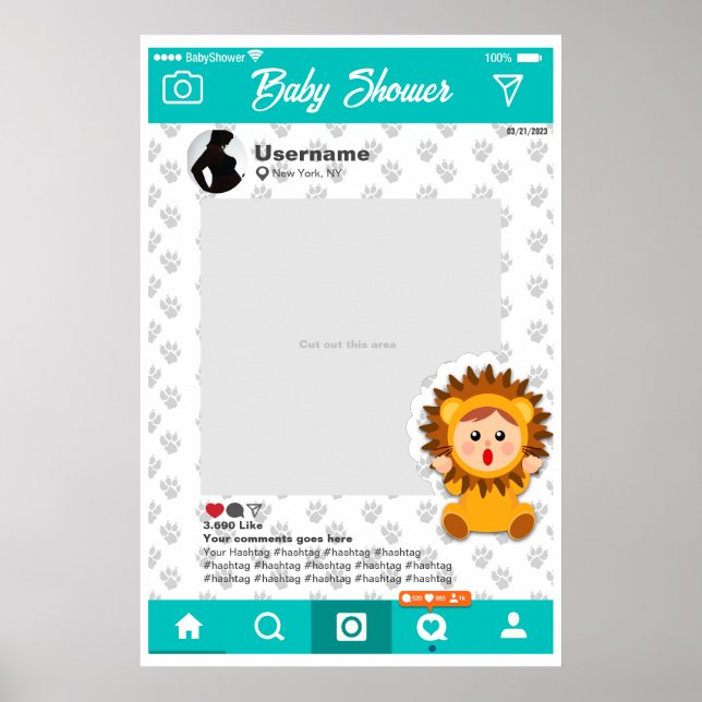 Affiche Baby shower Selfie Cadre Personnalisé Leoncito (Devant)