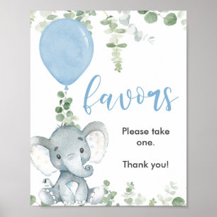 Affiche Baby shower signe bleu éléphant vert