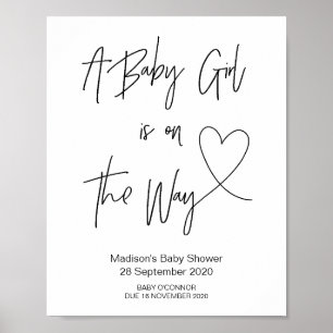 Affiche Baby shower simple bébé fille signe avec coeur