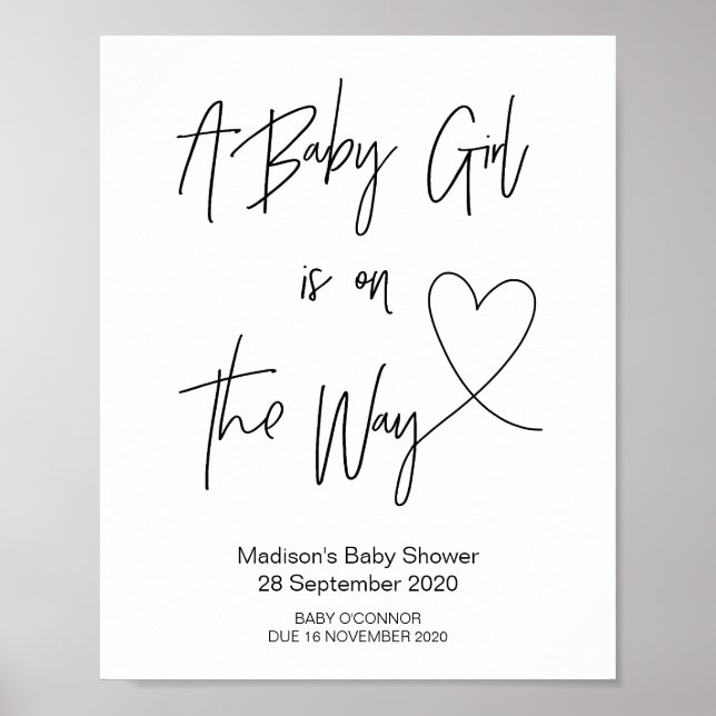 Affiche Baby shower simple bébé fille signe avec coeur (Devant)