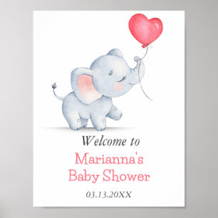 Affiche Baby shower simple éléphant et ballon cardiaque