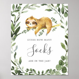 Affiche Baby shower Sleepy Sloth Devine Combien De Chausse