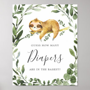 Affiche Baby shower Sleepy Sloth Devine Combien de Diapeur