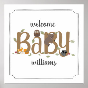 Affiche Baby shower Sleepy Woodland Animaux