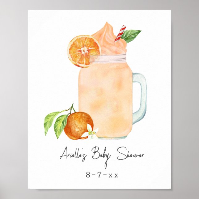 Affiche Baby shower Smoothie Orange Little Cutie Bienvenue (Devant)