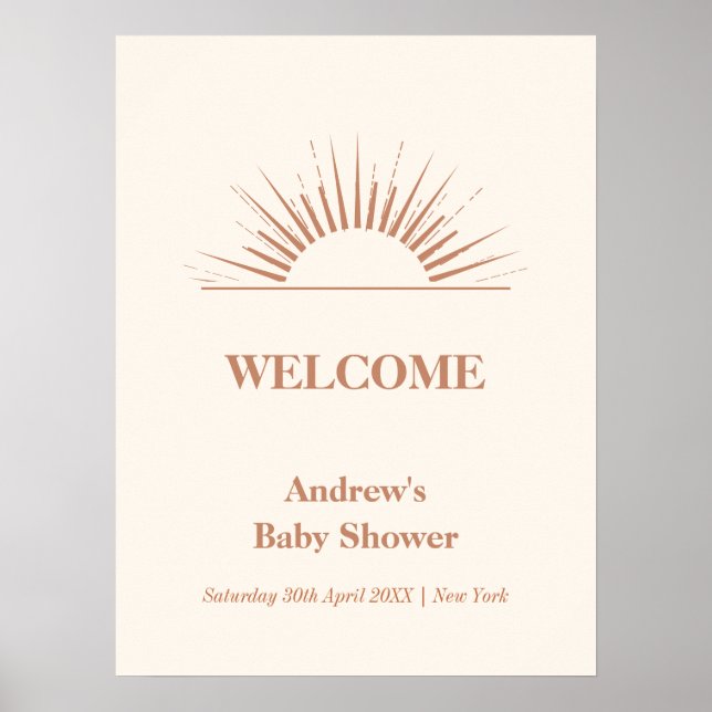 Affiche Baby shower Soleil Boho Neutre Simple Accueil (Devant)