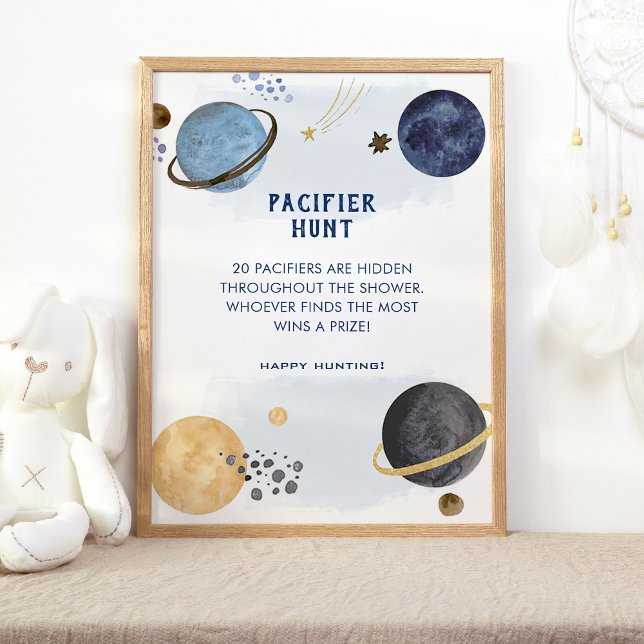 Affiche Baby shower spatial de galaxie bleu foncé (Space)